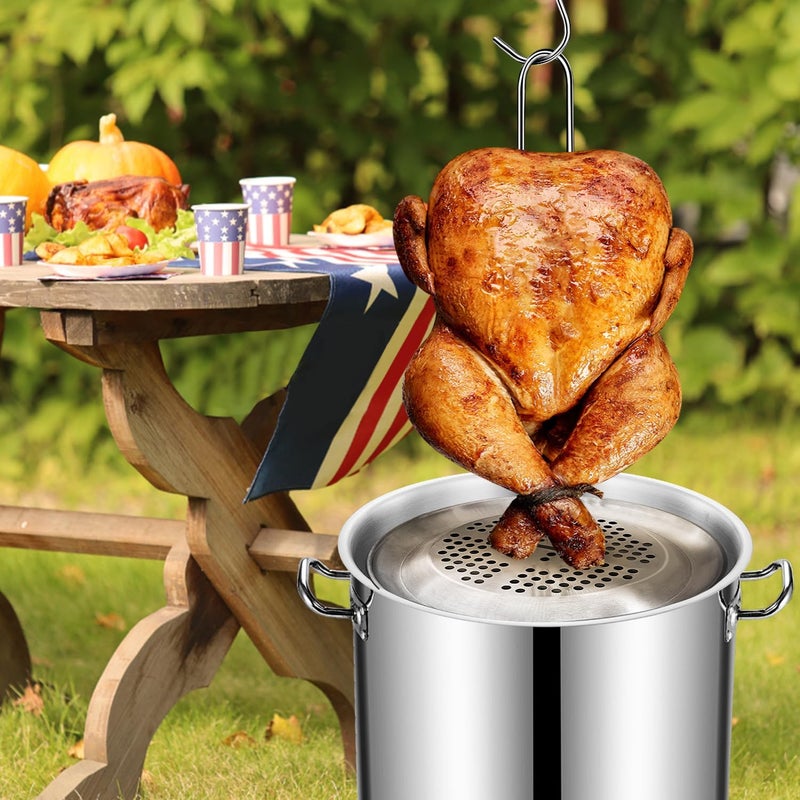 MCDEX Fryer Accessory Kit for Turkey with Wire Handle Lifter, Hook, Vertical Roaster Holder Base for Deep Fry Pot, Grill and BBQ - Image 5